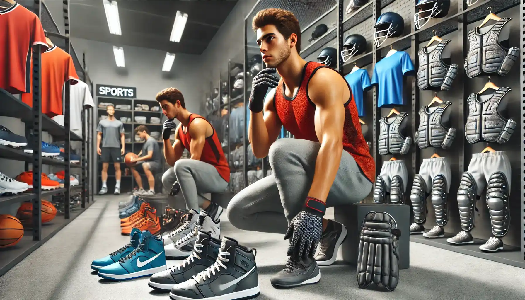 a young athlete in a professional setting trying out sports equipment.