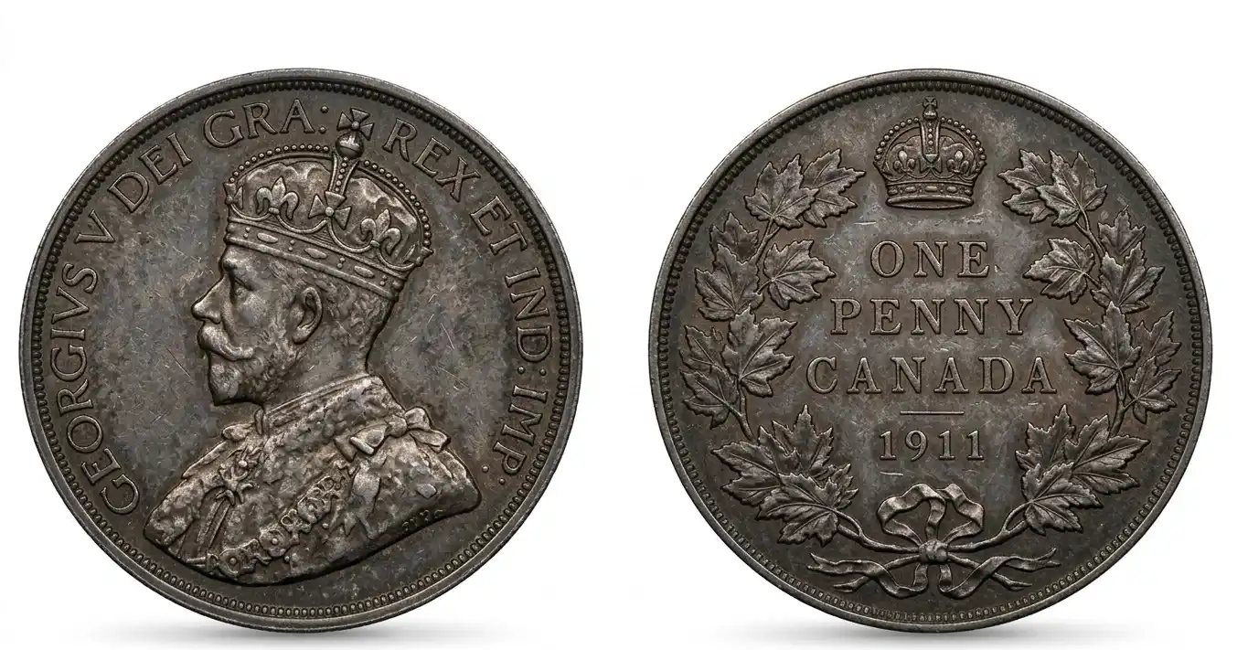 Close-up of rare Canadian penny